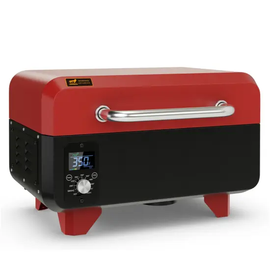 8-in-1 Multifunctional Outdoor Portable Tabletop Pellet Grill and Smoker with Digital Control System Red {6}