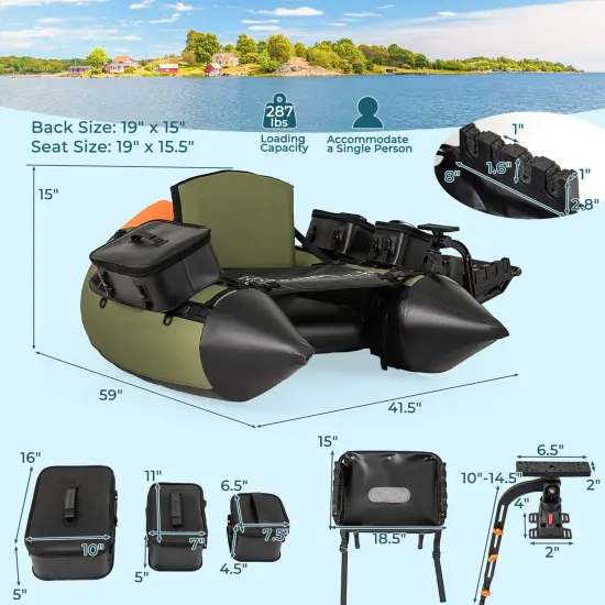 Portable Inflatable Fishing Boat with 3 Detachable Storage Boxes and Fish Finder Holder Green {4}