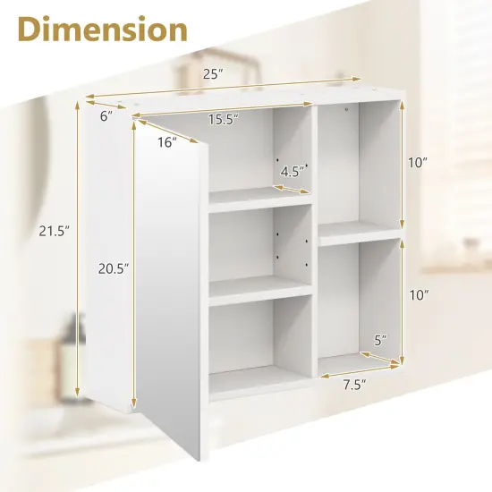 Wall Mounted Bathroom Medicine Cabinet with Single Mirror Door and 2 Inside Adjustable Shelves White {5}
