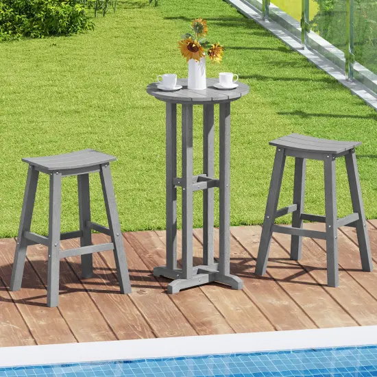 HDPE Round Outdoor Patio Bar Table with Stainless Steel Frame Gray {6}