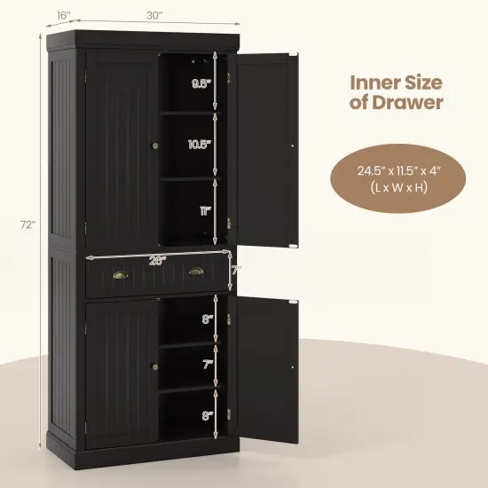 Freestanding Tall Kitchen Cabinet with 3-Position Adjustable Shelves and Large Capacity Drawer Dark Brown {5}