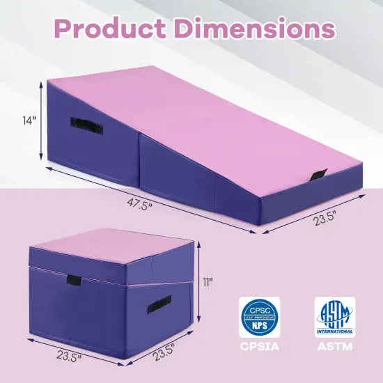 Folding Portable Incline Yoga Gymnastics Tumbling Mat Suitable for Gymnastics Room or Kindergarten Pink {5}