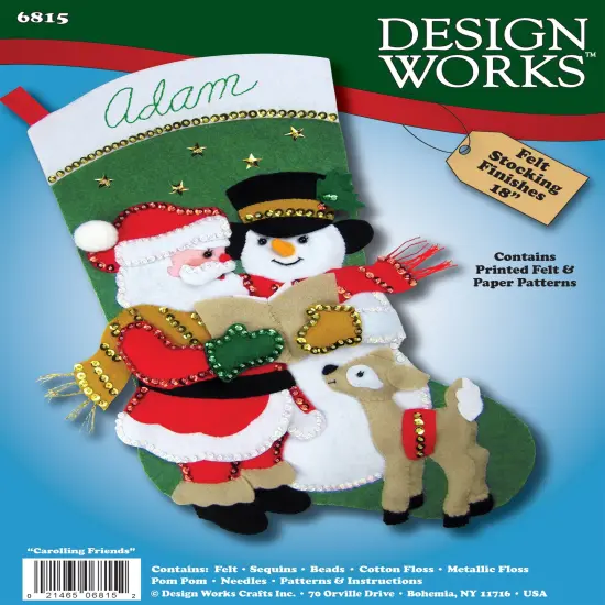 Design Works Felt Stocking Applique Kit 18" Long-Carolling Friends {1}