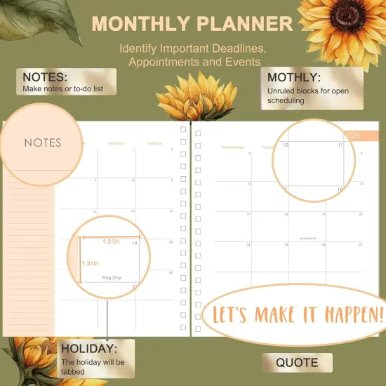 18 Months Planner 2025-2026 - 8.3 x 9.3 Inch (Sunflower) {3}