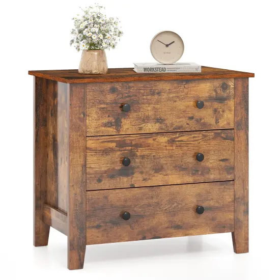 3 Drawer Dresser Chest Bedside Table with Metal Handles Suitable for Any Room Rustic Brown {4}