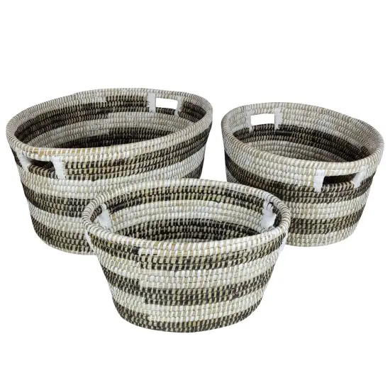 Canes Grass Storage Baskets, Stackable, Bohemian Design, 3-Piece Set {1}