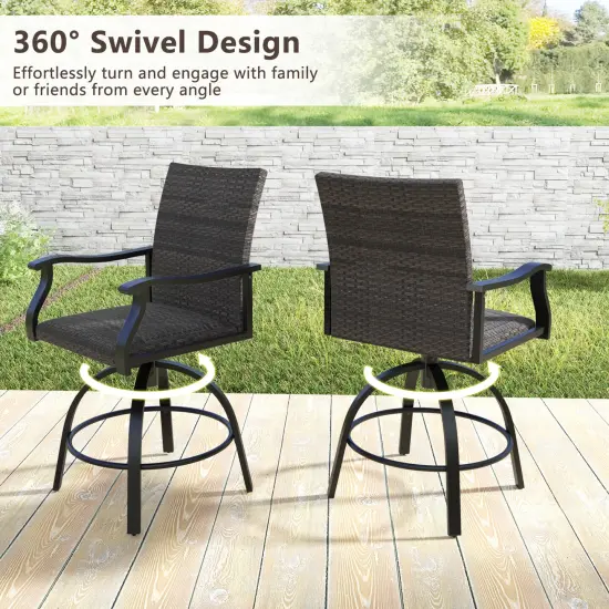 3 Pieces Patio Swivel Bar Set including 2 Swivel Chairs and 1 Bar Table with Aluminum Frame {5}