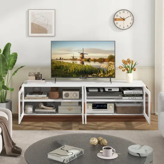 70 Inch Large TV Stand with Multi-Functional 4-Door Cabinet and 2 Adjustable Shelves White {2}