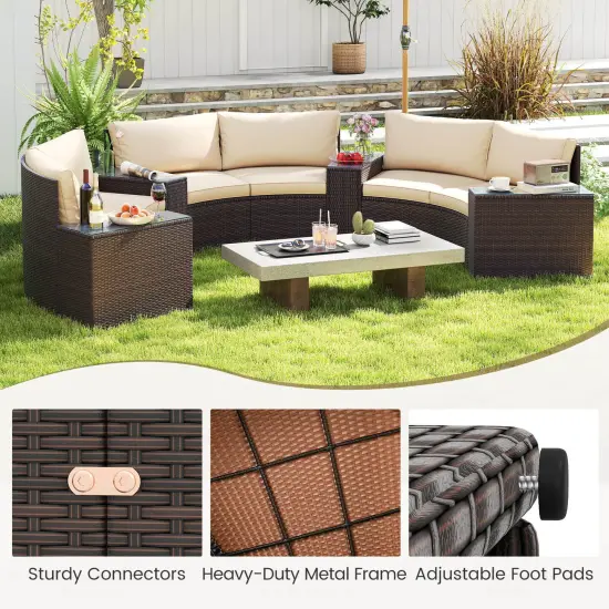 Costway 7 PCS Patio Furniture Set with Tempered Glass Top Side Tables Back & Seat Cushions {5}