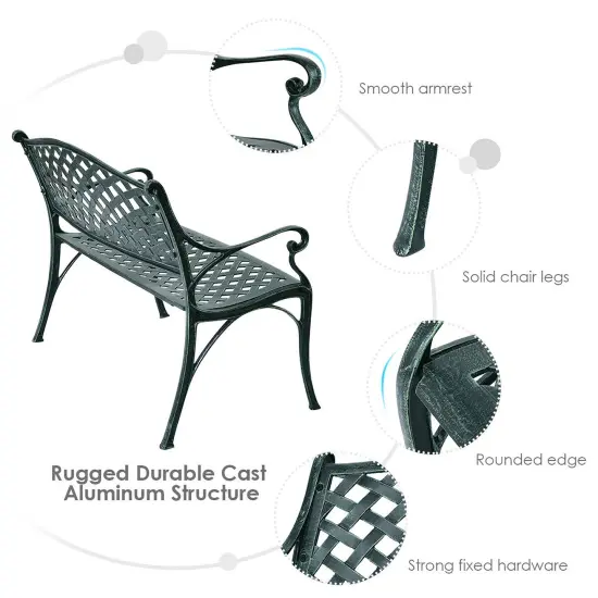 Costway 40'' Outdoor Antique Garden Bench Aluminum Frame Seats Chair Patio Garden Furni {6}