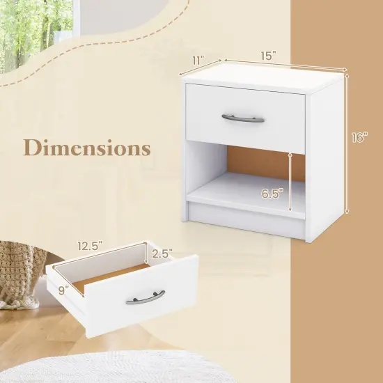 Nightstand with Drawer, Open Shelf, Modern Design and Sturdy Structure White {5}