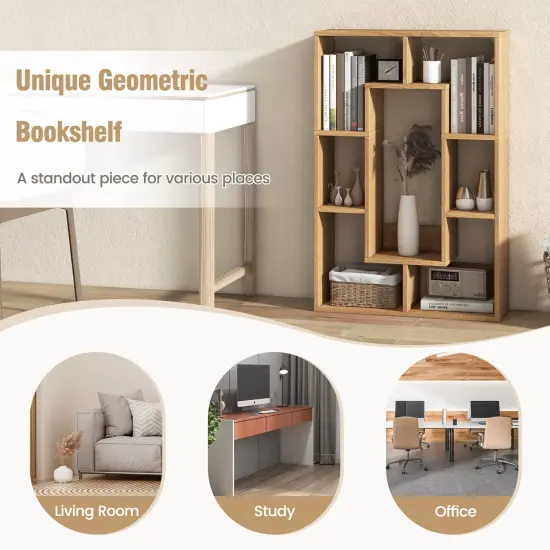Costway 2 PCS 7-Cube Geometric Bookshelf with Anti-Toppling Device Modern Open Bookcase White/Grey/Natural {6}