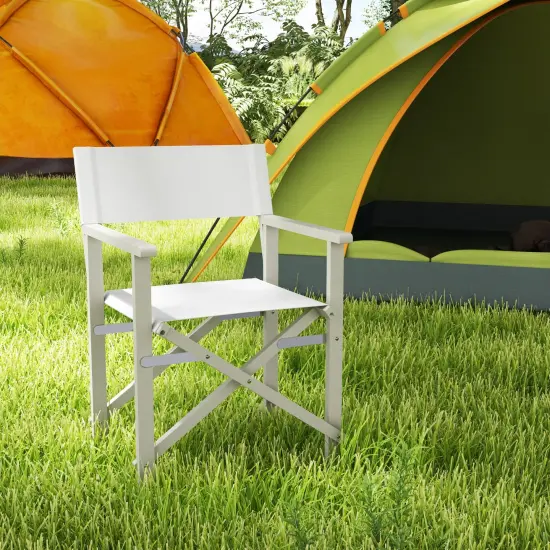 Off White Wooden Foldable Outdoor Chair with Comfortable Backrest and Armrests {2}