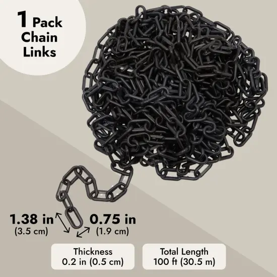 100-Feet Plastic Chain Links - Privacy Safety Barrier for Fence, Gate, Privacy (1.5-Inch, Black) {5}