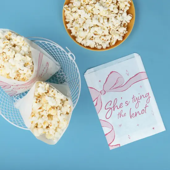 Big Dot of Happiness Tying the Knot Paper Treat Bags, Pink Bow Bachelorette Party Candy Bags, Greaseproof White Paper Sandwich Cookie Bags - 25 Count {4}