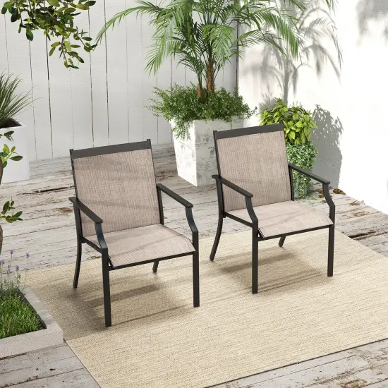 2 Piece Patio Dining Chairs with Fabric Seat and Metal Frame Suitable for Multiple Outdoor Places Brown {3}