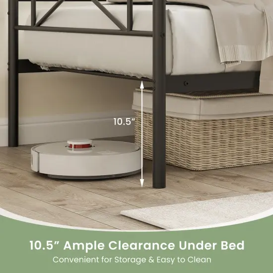 Twin Platform Bed Frame with Metal Slats and Space-saving Design Black {6}