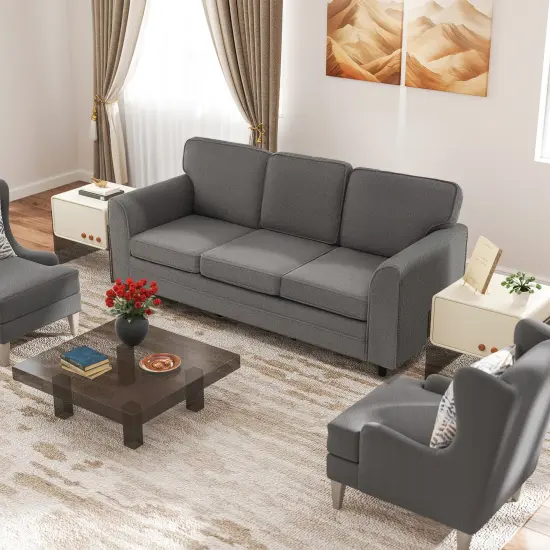 Modern 3-Seater Sofa Couch with Soft Teddy Velvet Ergonomic Cushions Wood Legs for Living Room Gray {5}