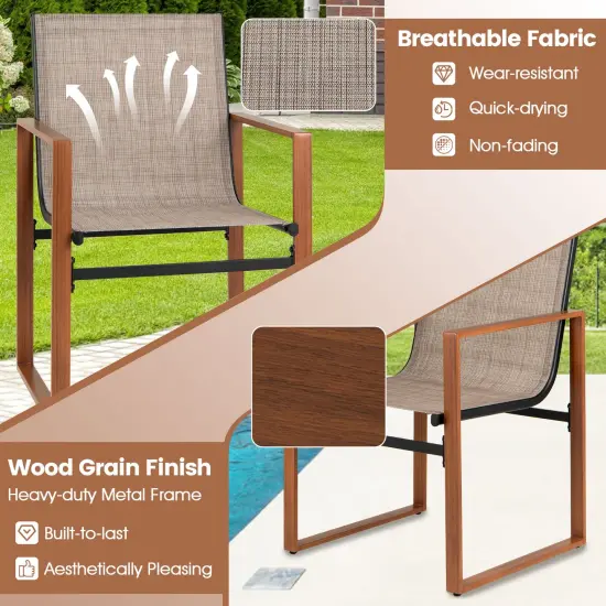 Fabric Patio Dining Chairs Set of 2 with Metal Frame, Ergonomic Design and Adjustable Foot Pads Brown {5}