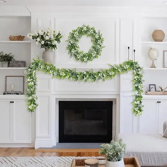 6FT Eucalyptus Garland with Flowers, 4 Pack Greenery Hanging Faux Eucalyptus Garland Suitable for Table Wedding Backdrop Arch Wall Party Spring UV Protected Indoor Outdoor Decorations {5}