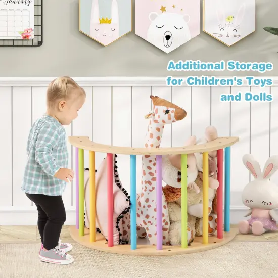 Wooden 6-in-1 Kids Climbing Arch Playset with Cushion, Storage Bin and Safety Features Multicolor {5}