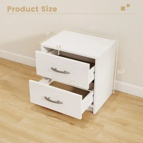 2-Drawer Nightstand, Sturdy Construction and Multiple Storage Options White {5}