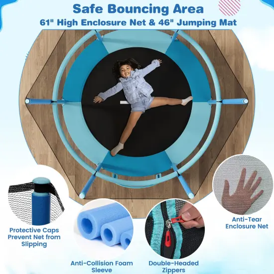 Metal Kids Trampoline with Gymnastic Bar and Safety Net Blue {6}