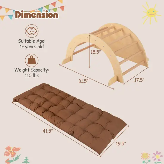 6-in-1 Montessori Arch Climber with Cushion, Toy Storage and Anti-Tip Feet Coffee {4}