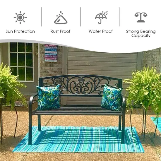 Costway 50'' Patio Park Garden Bench Porch Chair Steel Frame Cast Iron Backrest {6}