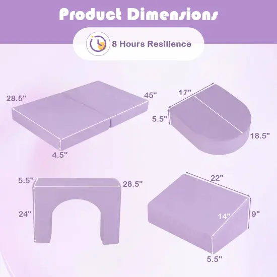 Suede 8-Piece Kids Climbing Blocks Set with Cushions, Arches and Modular Design Purple {4}