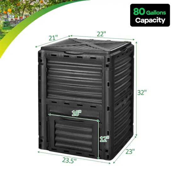 80-Gallon PP Composter Bin with Ventilation and Easy Access Door Black {5}