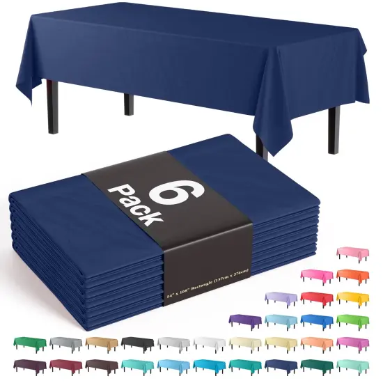 Exquisite 6-Pack Premium Plastic Tablecloth 54in. x 108in. Rectangle Plastic Table Cover Navy {1}