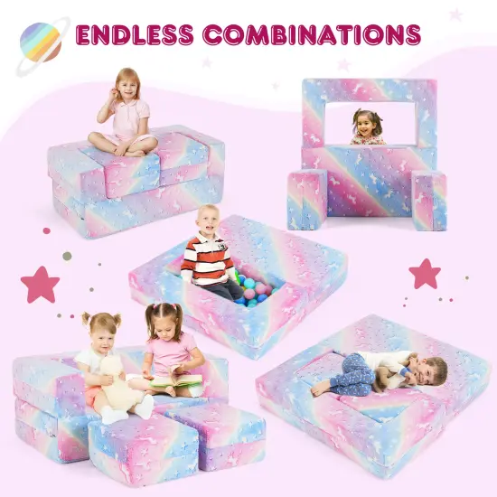 2 Seater Kids Play Couch with Removable and Machine Washable Flannel Cover-Color Multicolor {6}