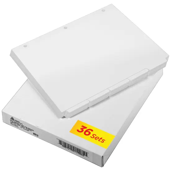 Avery Binder Tabs Divider &ndash; Bulk 5‑Tab Write‑On Design, Tear‑Resistant Reinforced Holes, Fits Standard 3‑Ring Binder, White Recycled Index Paper, 36 Sets &ndash; Ideal for Students & Offices {1}