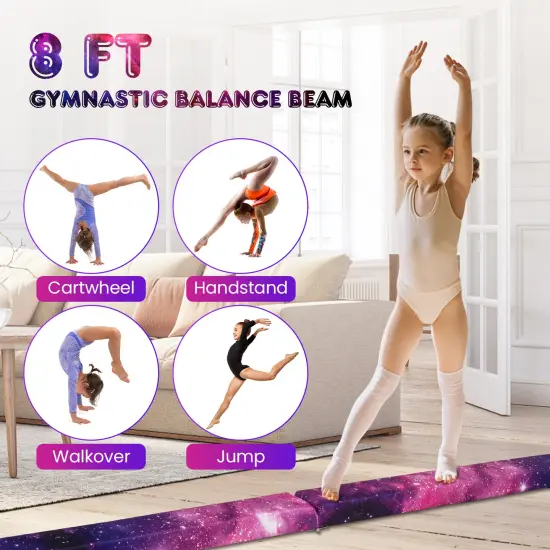 8 Feet Portable Folding Gymnastic Balance Beam with Solid Wood Base Ideal for Walkover or Cartwheel Pink {6}