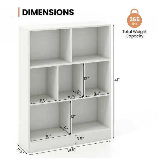 Costway 7-Cube Bookcase for Kids 41" Wooden Toy Storage Organizer Freestanding Bookshelf Brown/White {3}