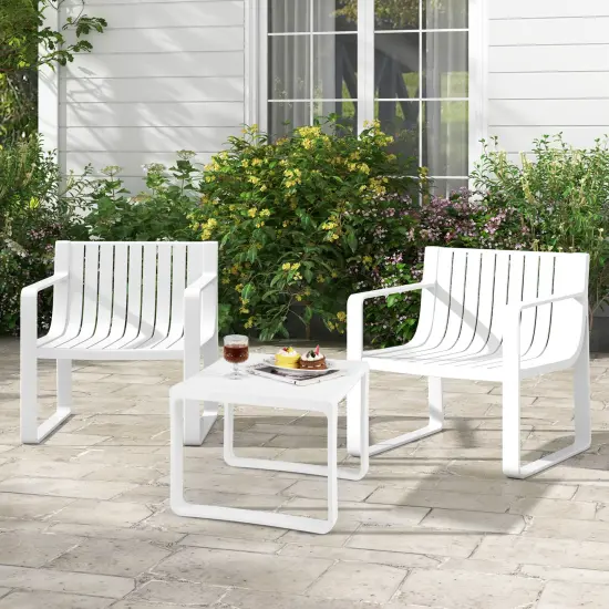 Set of 2 Patio Chairs with Curved Backrests and U Shaped Legs Perfect for Outdoor Seating White {3}