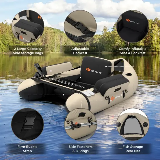 Inflatable Fishing Float with Adjustable Straps & Storage Pockets Beige {6}