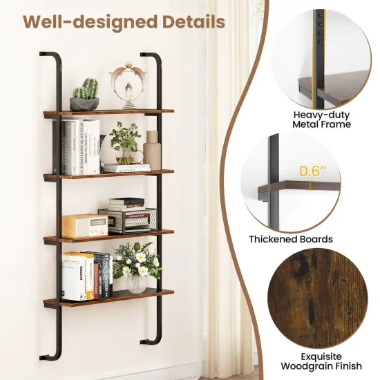 Costway 1/2 PCS 4-Tier Wall-mounted Ladder Shelf Display Bookshelf with Heavy-duty Metal Frame {6}