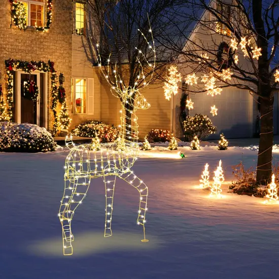 Costway 6 FT Pre-Lit Christmas Reindeer with 300 Warm White LED Lights Ground Stakes {2}