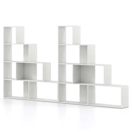 Costway 1/2 PCS 4-Tier Bookshelf with 6 Storage Cubes 64" Tall Modern Geometric Stair Bookcase {8}