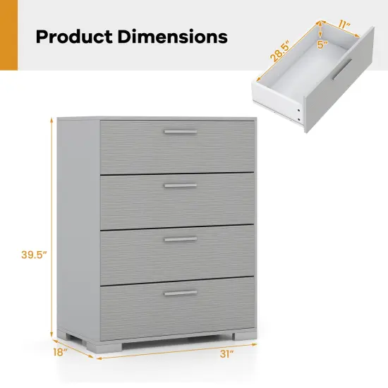 Engineered Wood Dresser with 4 Drawers Storage Cabinet, Metal Legs and Modern Design Gray {5}