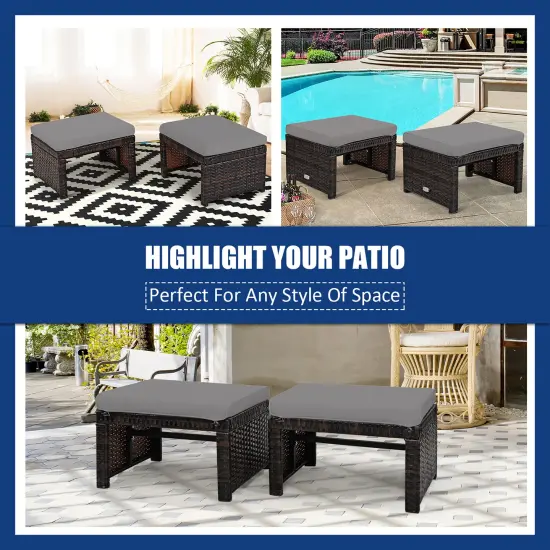 Costway 2PCS Patio Rattan Ottoman Cushioned Seat Foot Rest Furniture Turquoise\Red\White {6}