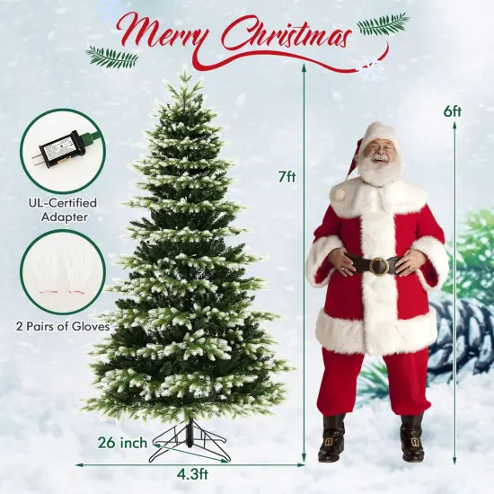 Costway 7 FT Pre-Lit Christmas Tree 3 Modes Hinged with Quick Power Connector & 500 Lights {3}