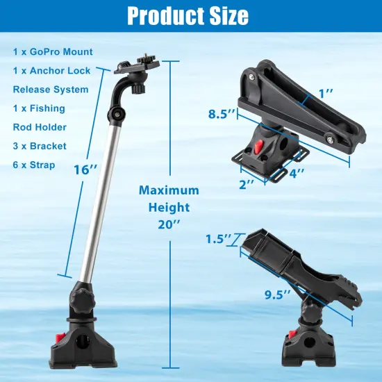 3-Piece Fishing Boat Accessory Set with Adjustable Go Pro Mount, Rod Holder, and Oar Holder {5}