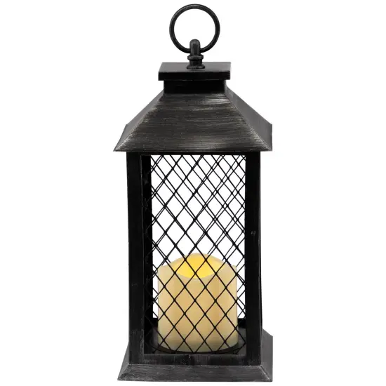 Northlight Flameless LED Brushed Mesh Candle Lantern - 11" - Black {3}