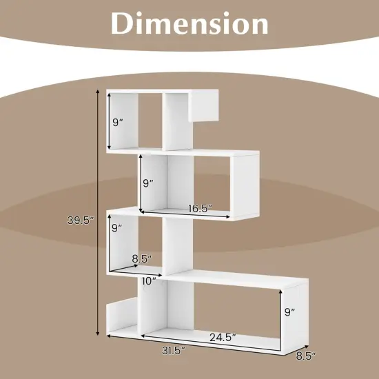 Costway 1/2 PCS S-shaped Bookshelf Freestanding Stepped Etagere Bookcase with Anti-tipping Kits White {3}