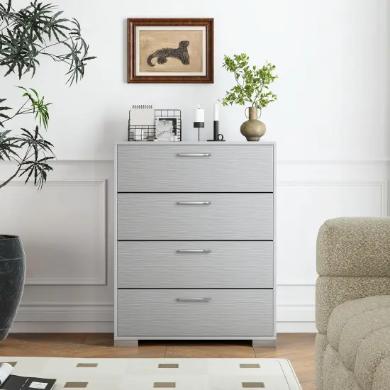 Engineered Wood Dresser with 4 Drawers Storage Cabinet, Metal Legs and Modern Design Gray {2}