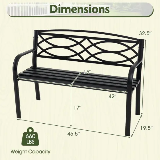 Costway Outdoor Bench 45.5" Patio Garden Bench with Backrest Curved Armrests for Backyard {3}