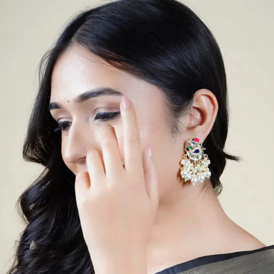 Indian Peacock Earrings for Women - Indian Jhumka Earrings for Women Chandbali Earring in Golden Tone Faux Pearl Bollywood Style Chandelier Dangle Earrings Jewelry for Bride Gift for Her Black {7}